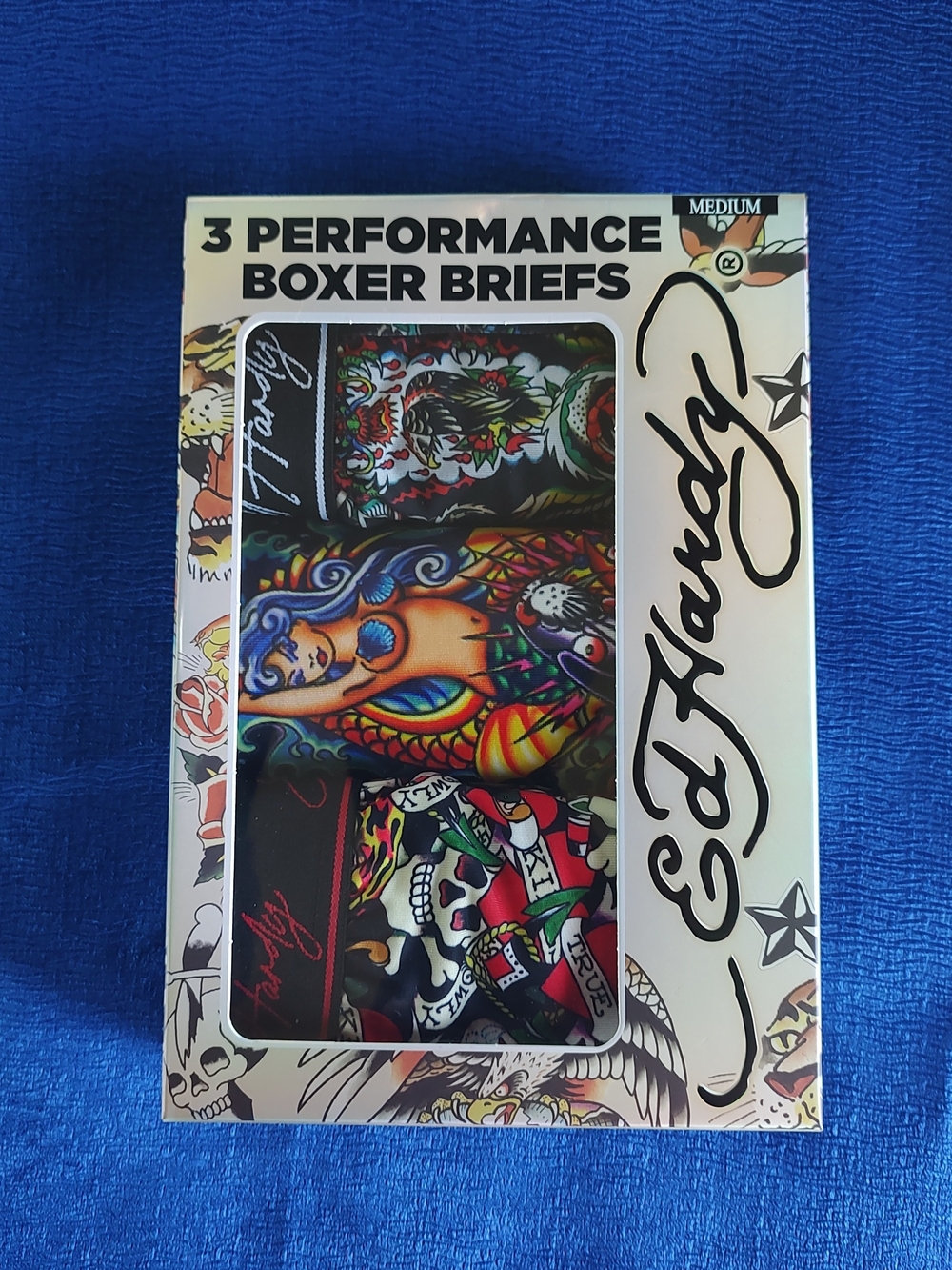 Ed Hardy Men’s 3-Pack Tattoo Print Boxer Briefs Mens Size Medium NEW!